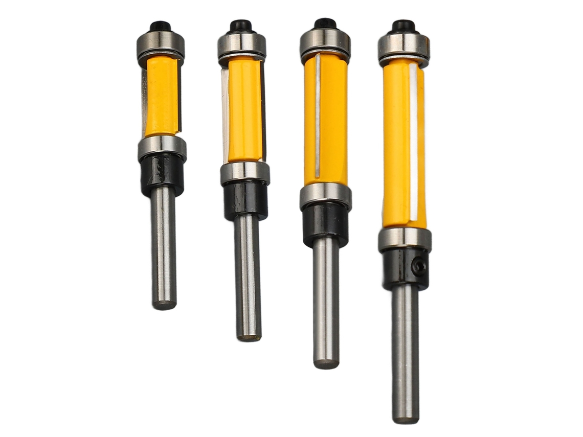 Yuru conjunto de 4 Brocas de Fresadora Flush Trim com Rolamentos Superior e Inferior Haste 1/4 Polegada Diâmetro de Corte 1/2 Polegada