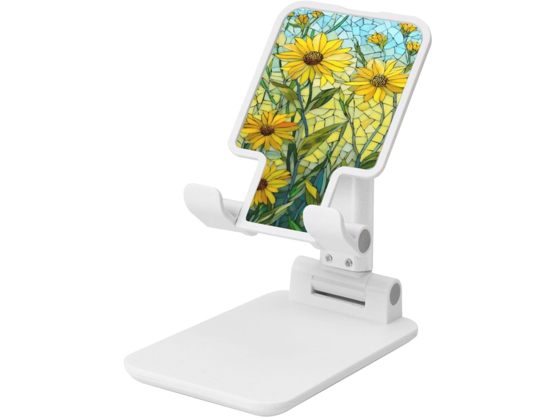 Suporte Dobrável Para Celular Com Estampa De Mosaico Girassóis Amarelos Altura E Ângulo Ajustáveis Compatível Todos Os