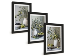Quadros Decorativos Para Paredeazeitonas Em Vasos, Cinza Moldura Preta Quadros Para O Escritório Espelharte (3 Peças 20x30 Cm)