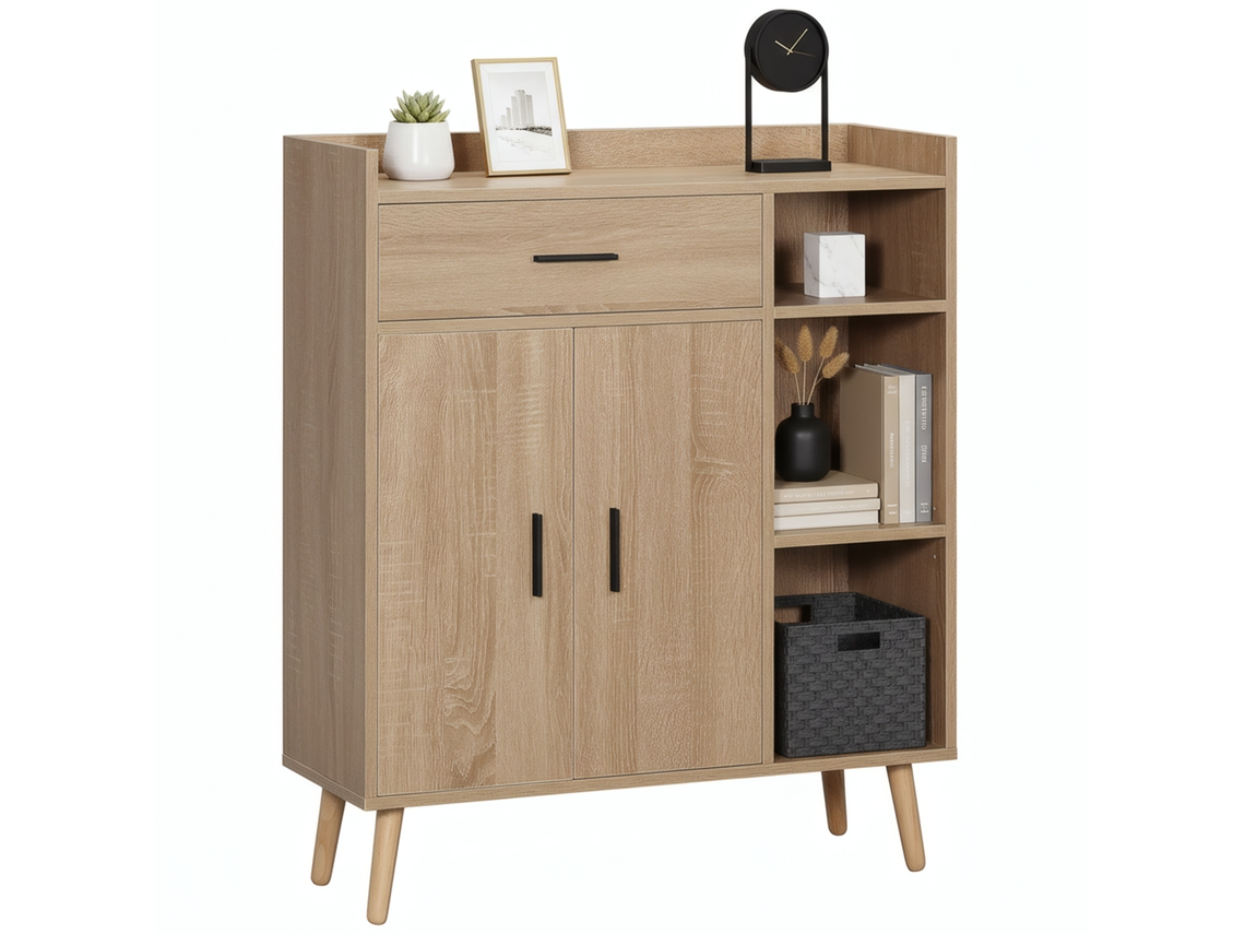 Aparador com 2 Portas, 1 Gaveta, 3 Prateleiras, 80x30x96.5cm, Madeira BTFORUS