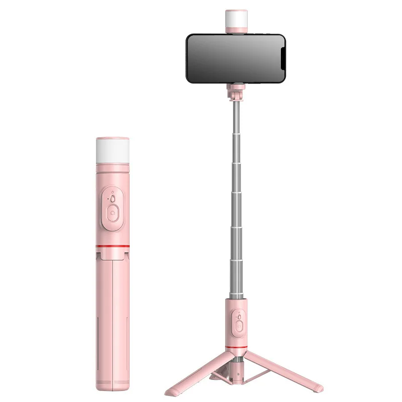 Bastão de Selfie 3 em 1 com Tripé, em Liga de Alumínio, Bluetooth e Telescópico MDUG (rosa)