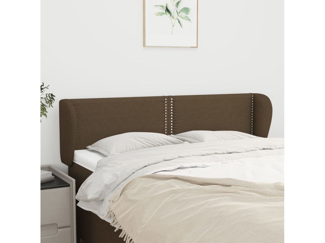 Vidaxl Cabeceira De Cama C/ Abas Tecido 147x23x78/88cm Castanho-escuro