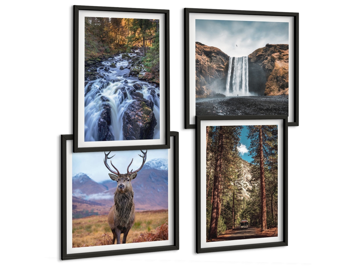 Composição De Quadros Paisagens De Montanha E Natureza Selvagem Espelharte (4 Peças)