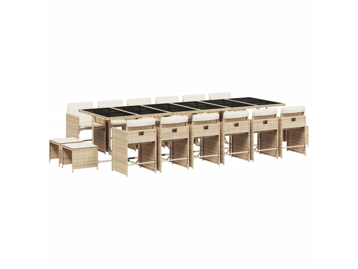 Jantar Set 17 Pcs for Garden with Almofadões Vime Pe Bege MAISON EXCLUSIVE (17 pcs)