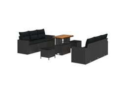 Conjunto 9 Conjunto De Sofá De Jardim Vidaxl Preto Vime Pe (90 X 55 X 71 Cm)
