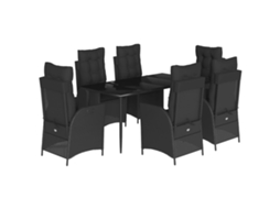 Conjunto 7 de jantar p/ jardim c/ almofadões VIDAXL vime PE preto