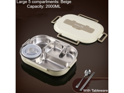Lancheira Bento À Prova de Vazamentos para Adultos Bege Cinco Grades 2000Ml Talheres e Tigela de Sopa-2000Ml LUUCOZK