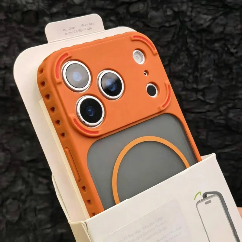 Capa Protetora Magnética (laranja Para Iphone 14 Pro Max), Textura Fosca, Transparente, Para Carregamento Sem Fio.