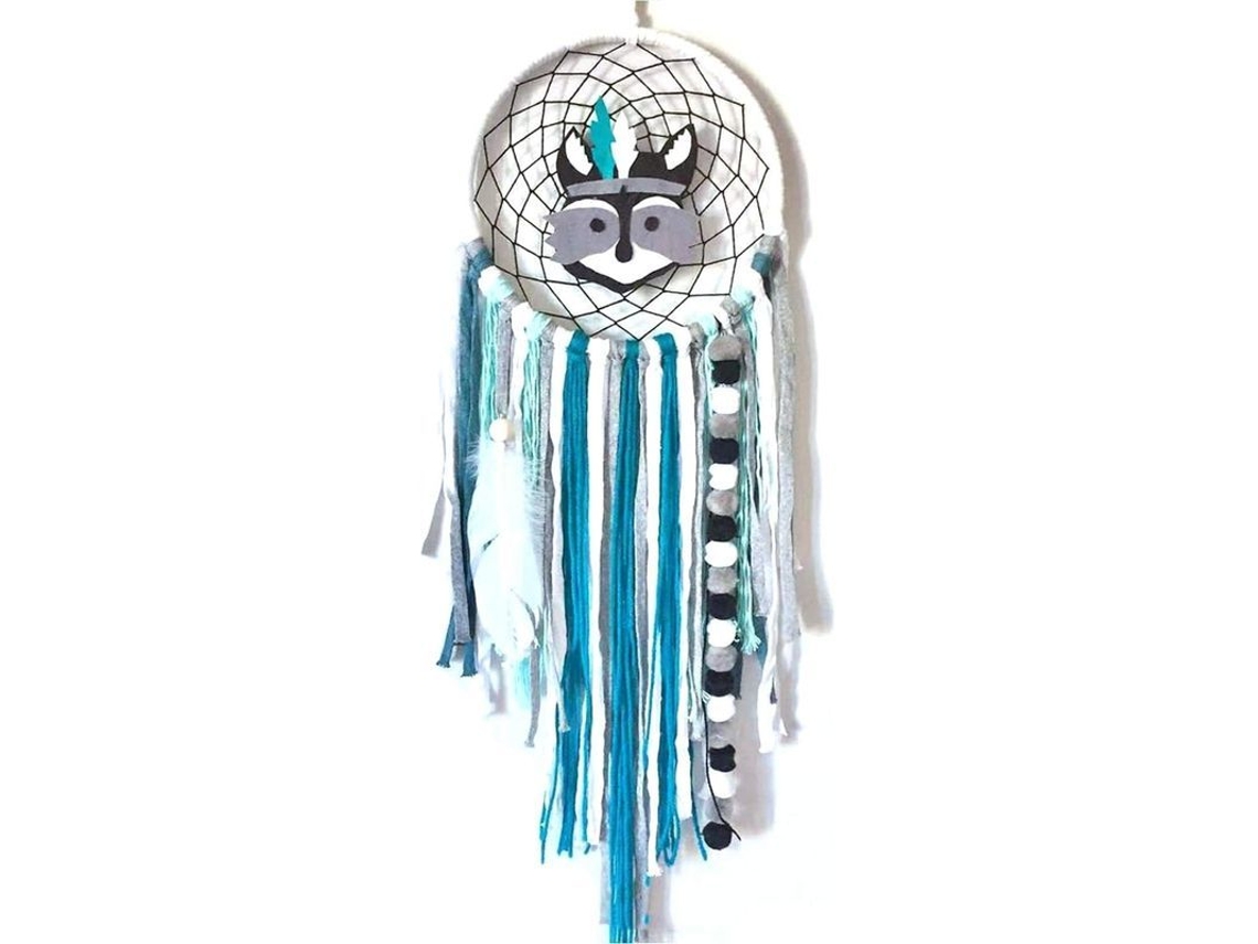 Dream Catcher Niños, Ahorcado De Pared Artesanal Mapache Azul Para Habitación Infantil Dormitorio Decoración
