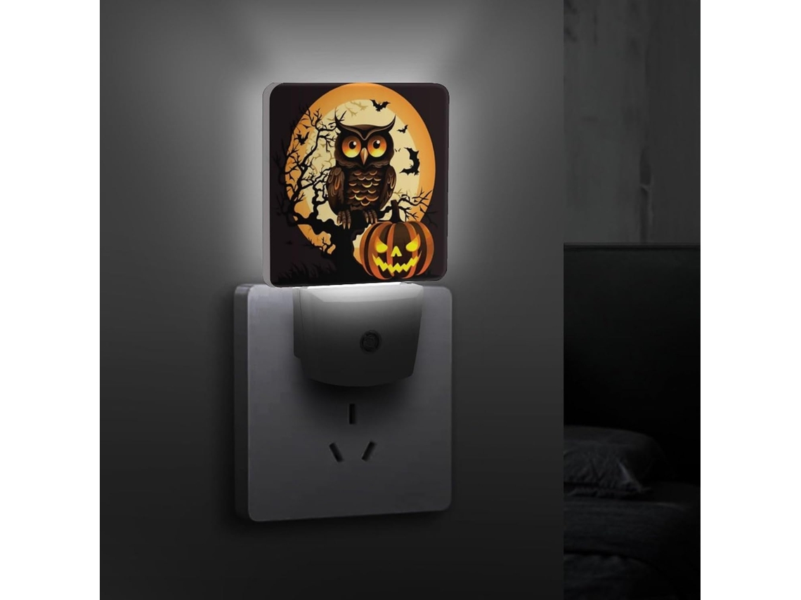 Luminária Noturna Coruja Da Árvore Preta Com Sensor, Cabeça De Abóbora, Tomada, Ideal Quarto, Banheiro