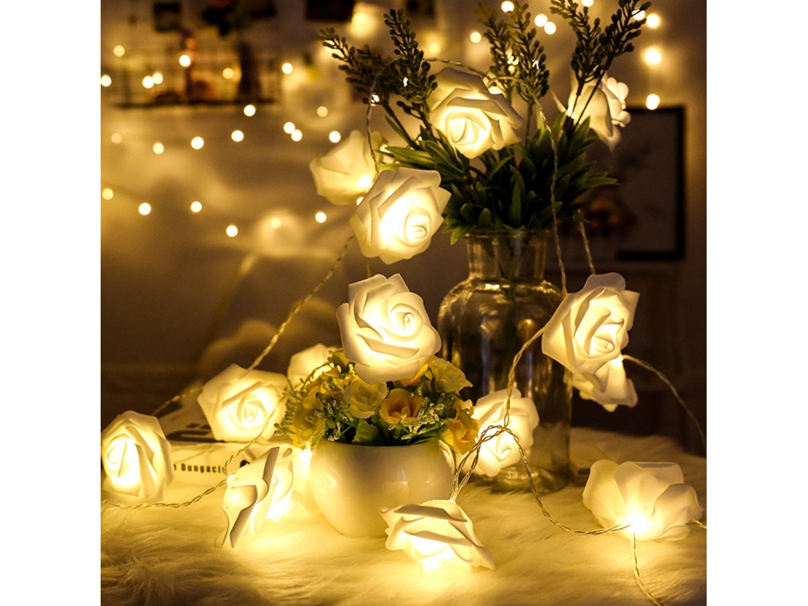 Rebe-luz De Cadena Led Imitación De Rosa Para Boda Fiesta Decoración Luz Blanca Cálida