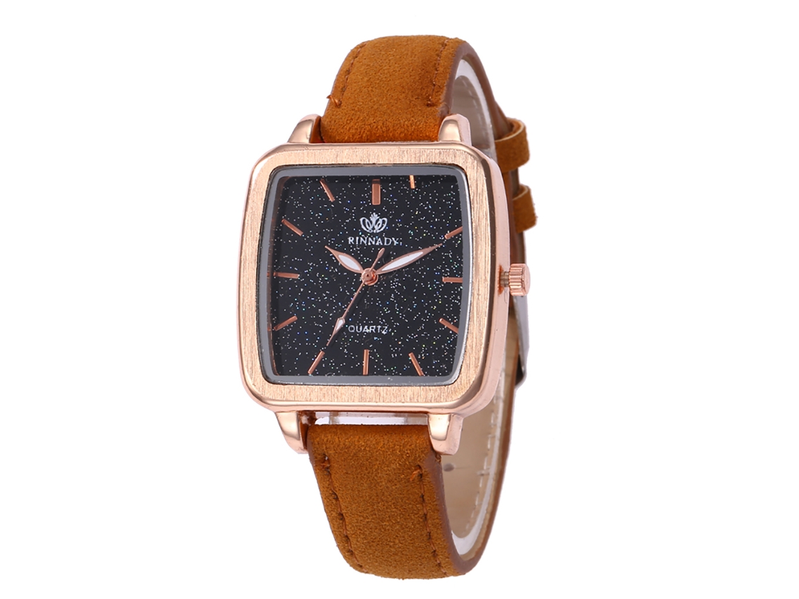Reloj De Cuero Pu Casual Moda Cuadrado Dial Simple De Quartzo Para Mujer Amarillo