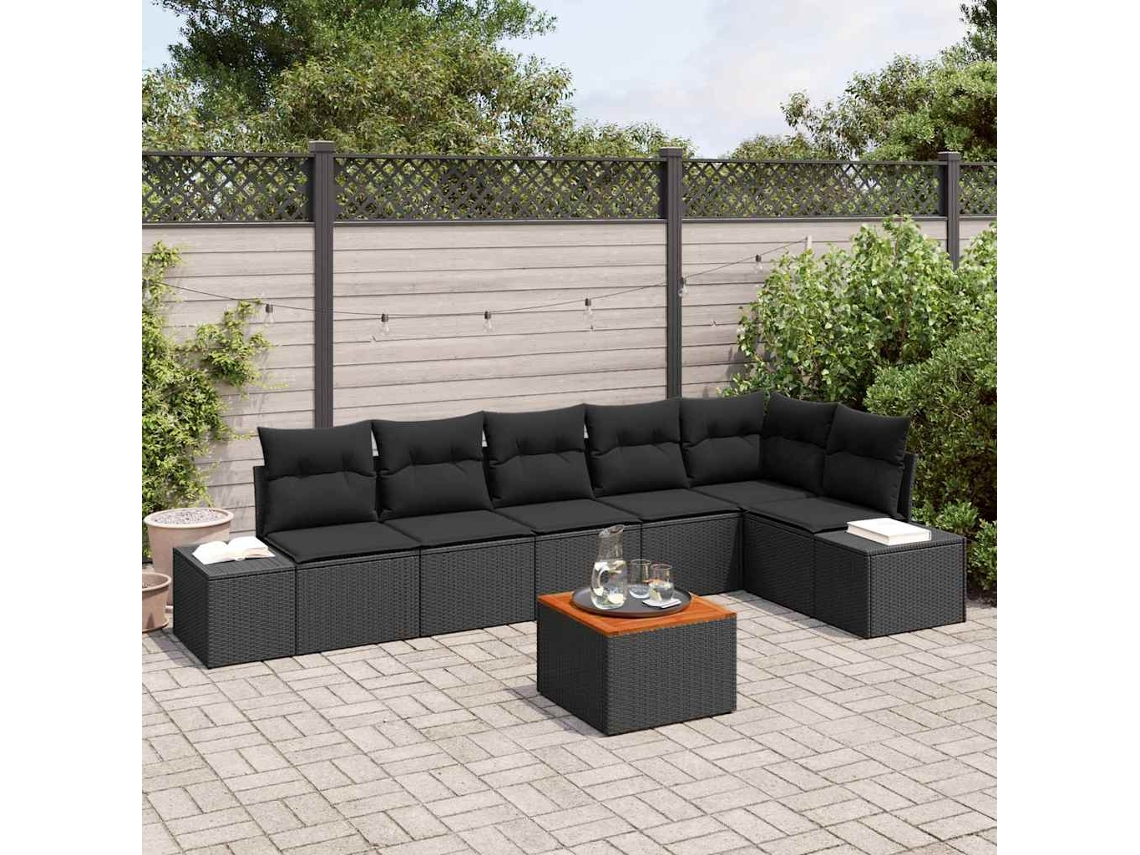 Vidaxl Conjunto De Sofá De Jardim 7 Unid. Preto Vime Pe