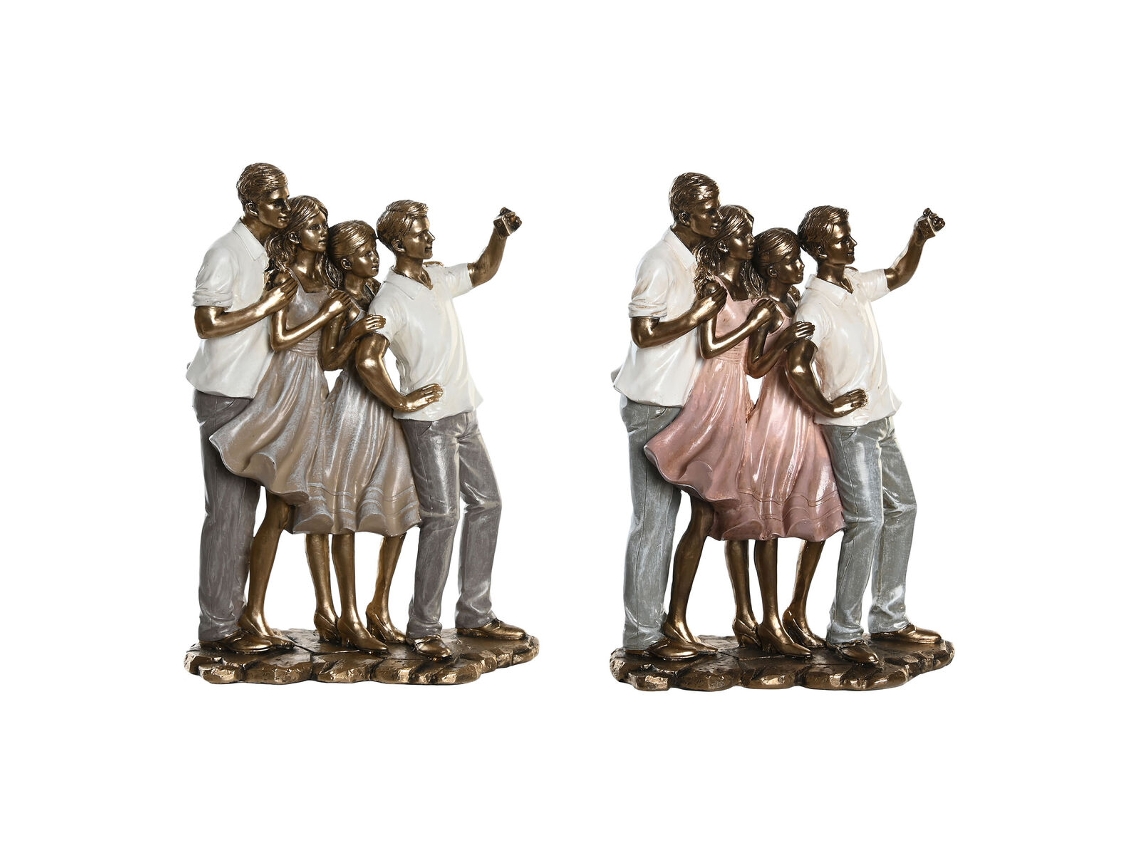 Figura Decorativa DKD HOME DECOR Cor de Rosa Dourado  Moderno Família (18 x 10 x 25 cm)