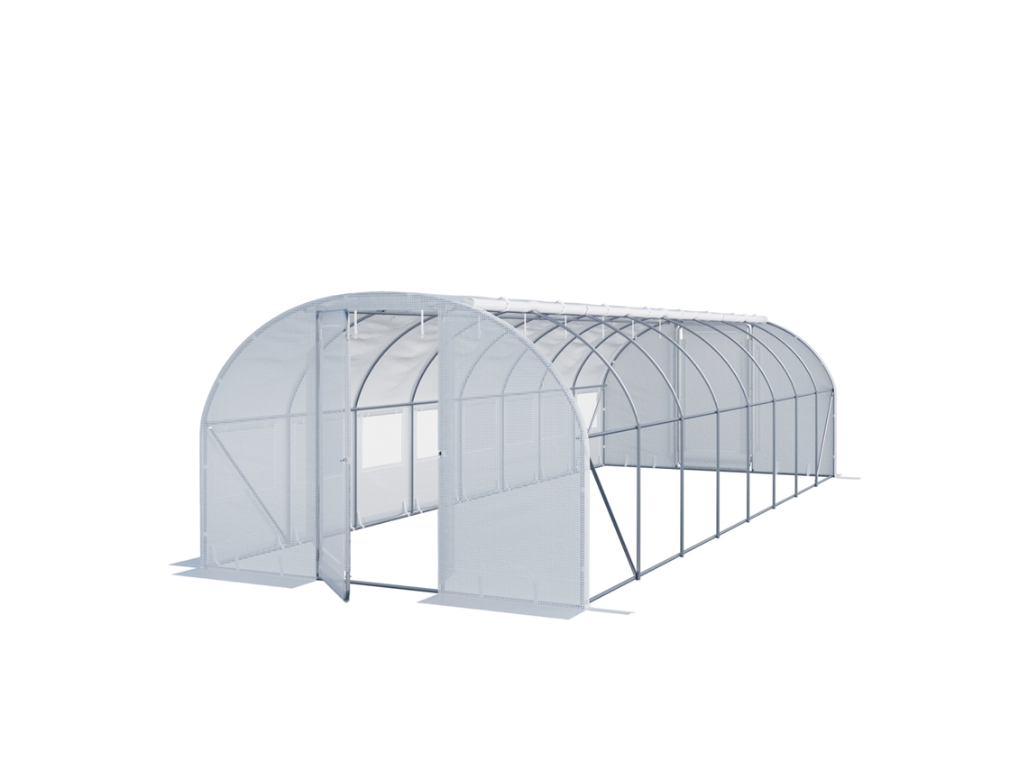 Estufa Túnel Premium 3x8 M Com Porta Basculante E Lona Pe 180 G/m² Branca Transparente Toolport