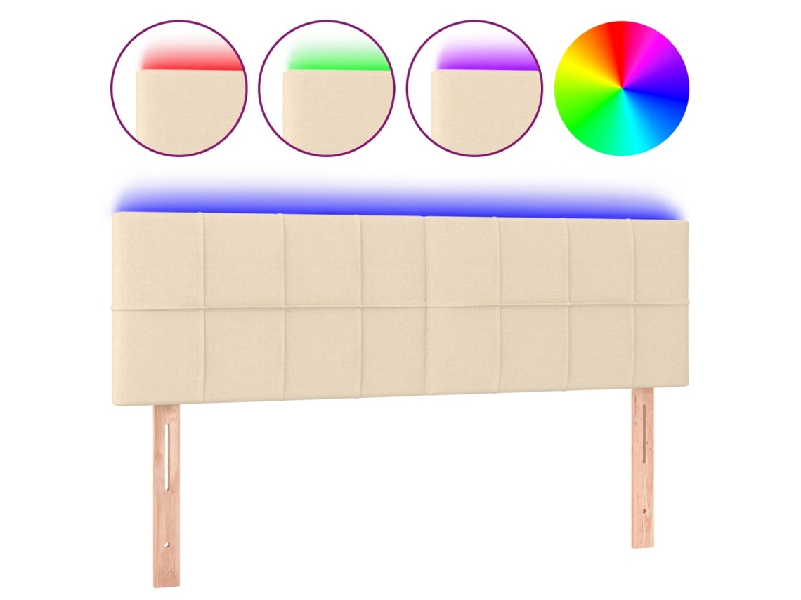 Cabeceira de Cama SFUSHOS com Luzes LED Tecido 144x5x78/88 cm Cor Creme