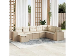 Vidaxl 8 Pcs Conjunto De Sofás P/ Jardim Com Almofadões Vime Pe Bege