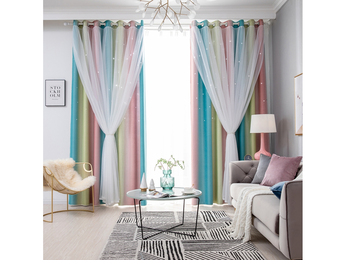 Cortina 2pc com Padrão de Estrelas Furadas S/MARCA