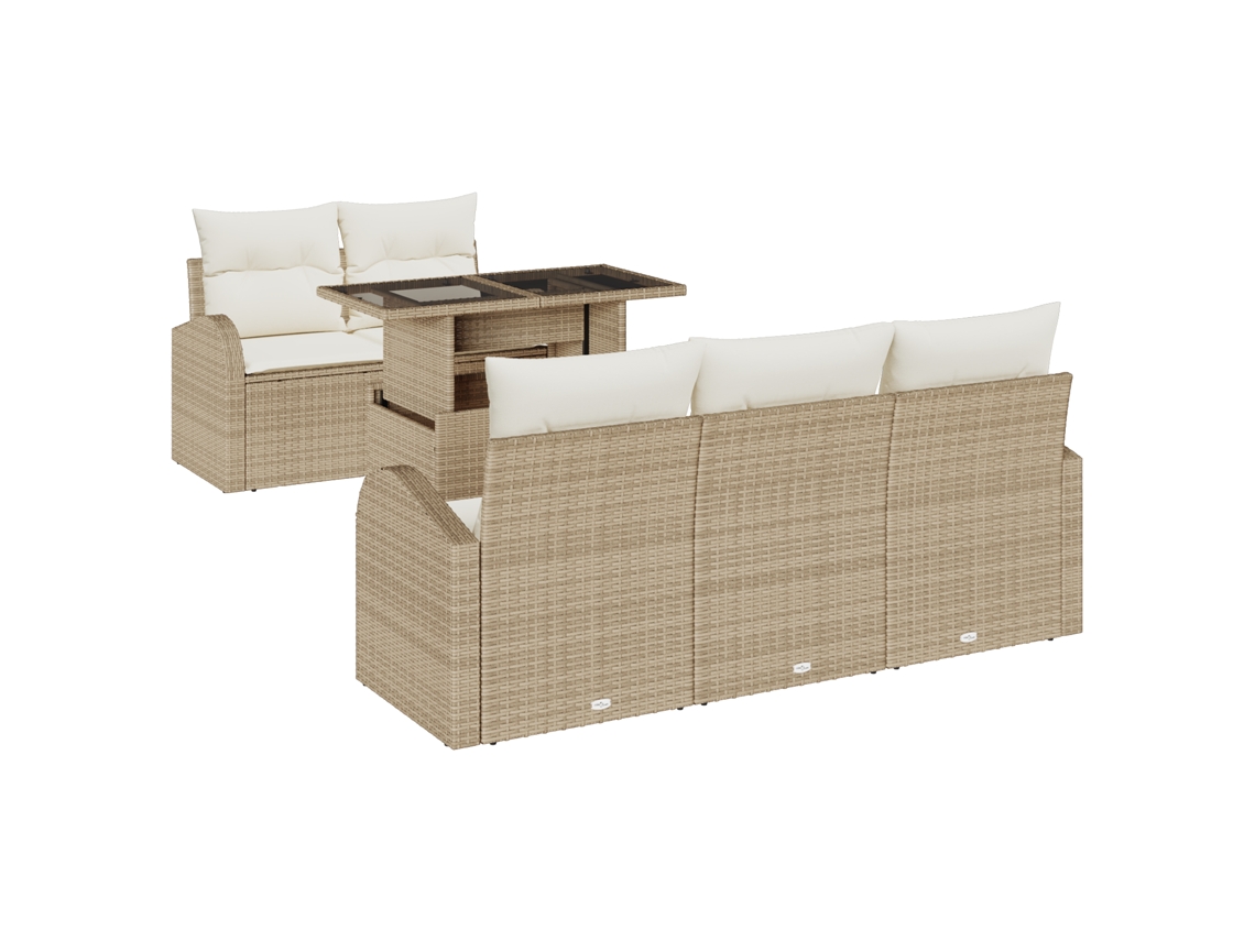 Conjunto 6 Sofá De Jardim Vidaxl Bege Vime Pe (100 X 55 X 73 Cm)