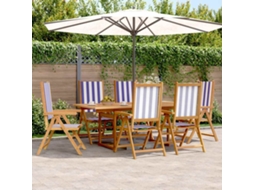 Vidaxl 7pcs Conjunto Jantar Jardim Tecido/madeira Maciça Azul E Branco