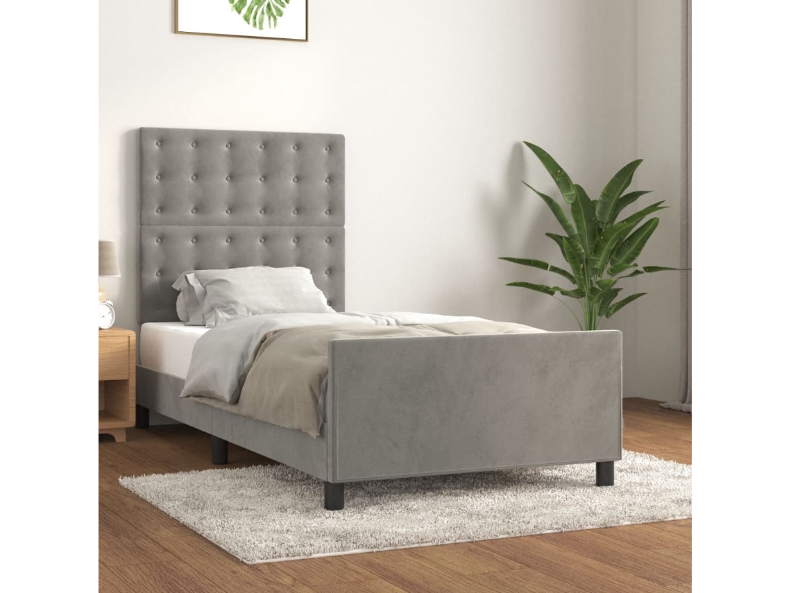 Vidaxl Estrutura De Cama Sem Colchão 90x200 Cm Veludo Cinzento-claro