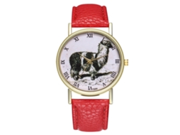 Relógio de pulso Zhoulianfa Fashion Quartz para homens e mulheres com pulseira de couro PU com estampa animal vermelha.