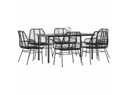 Vidaxl Conjunto De Jantar Jardim 7 Peças Vidro Vime Pe Preto