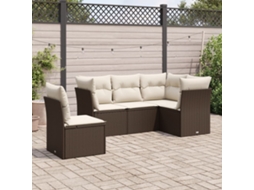 Pcs Conjunto Sofás P/ Jardim C/ Almofadões Vime Pe Castanho Dkd Home Decor