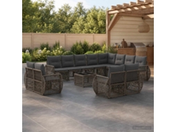 Vidaxl Conjunto De Sofá De Jardim 13 Pcs Cinza E Cinza Escuro Vime Pe