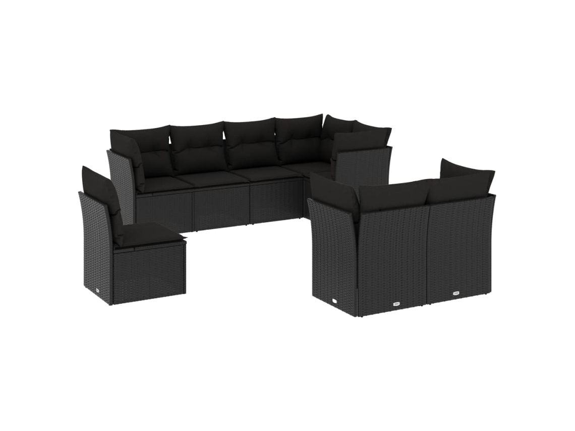 Conjunto de 8 Sofás de Jardim com Almofadões Vime Pe Preto MAISON EXCLUSIVE (N/A)