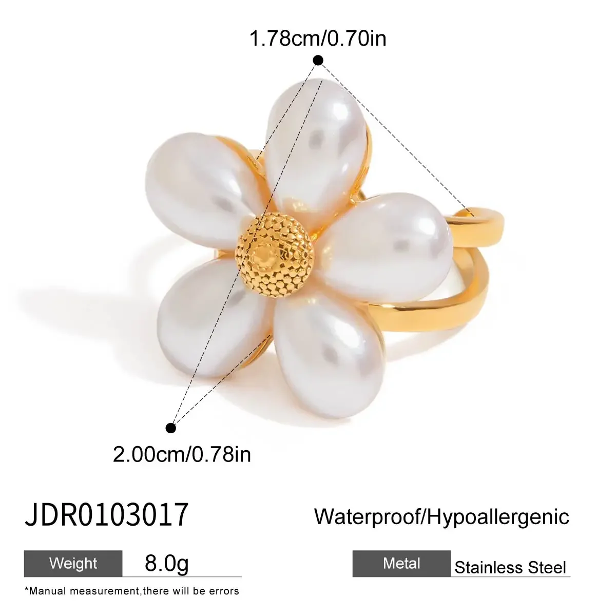 Brincos De Flor De Cinco Pétalas Em Aço Inoxidável Banhado A Ouro Com Pérola