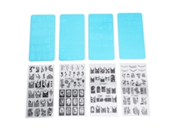 Placa De Estampa De Uñas 4 Piezas Acero Inoxidable Con Película Protetora Azul Transparente