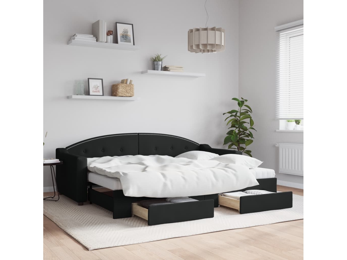 Vidaxl Sofá-cama Com Gavetão E Gavetas 80x200 Cm Tecido Preto