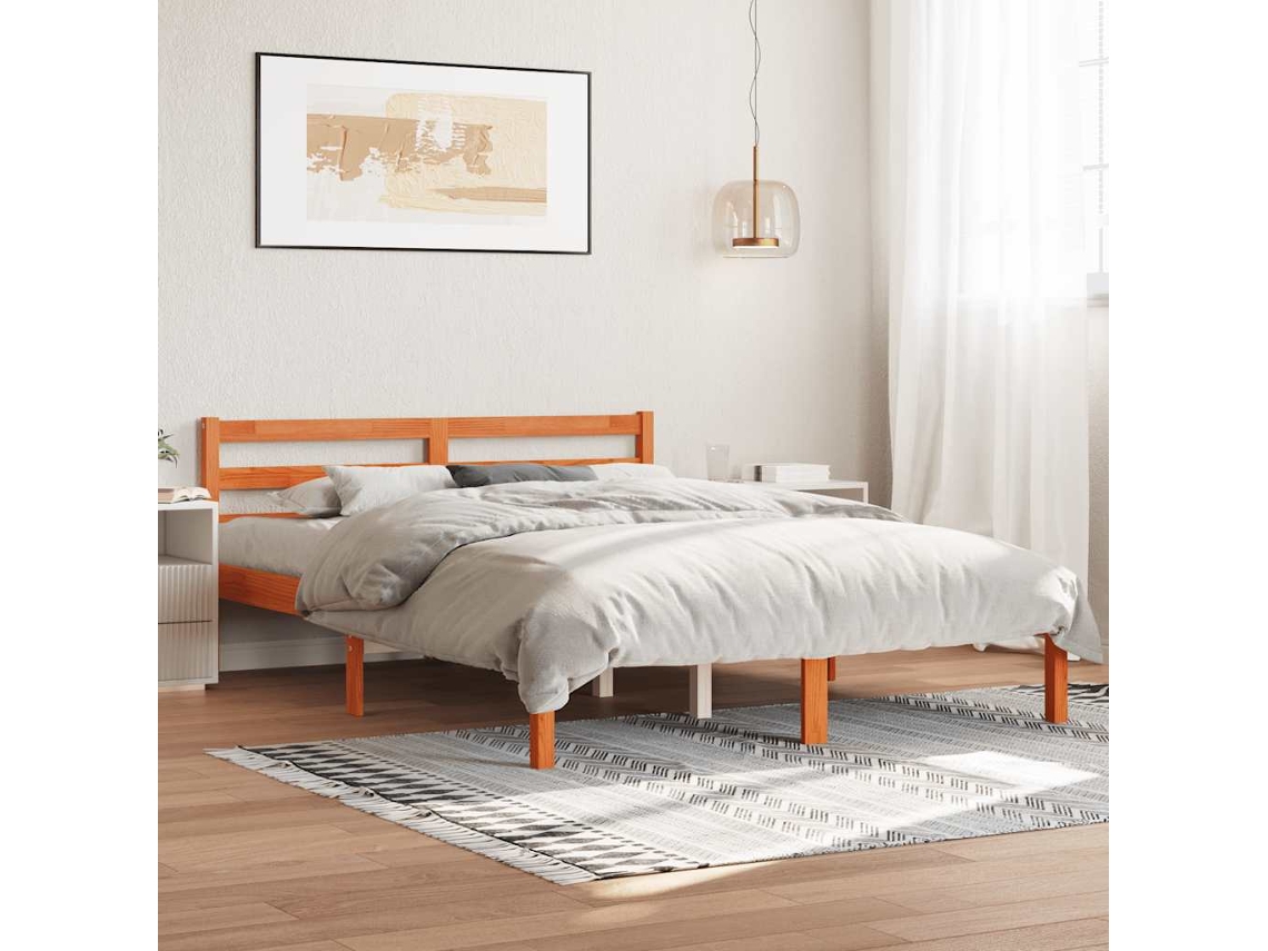 Vidaxl Cama Sem Colchão 120x190 Cm Madeira Pinho Maciça Castanho-mel