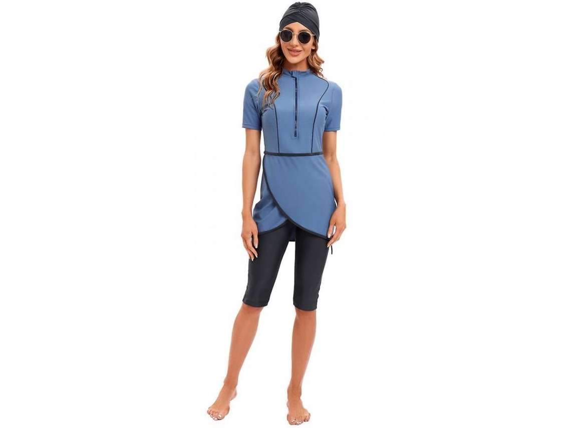 2026 traje de Banho Muçulmano Curto Crop 2023 Modesto Burkini Mulher com Cremalheira Frontal L Multicolor