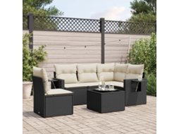 Jogo de Sofá Jardim 6 Peças C/ Almofadões Vime Pe Preto Dkd Home Decor
