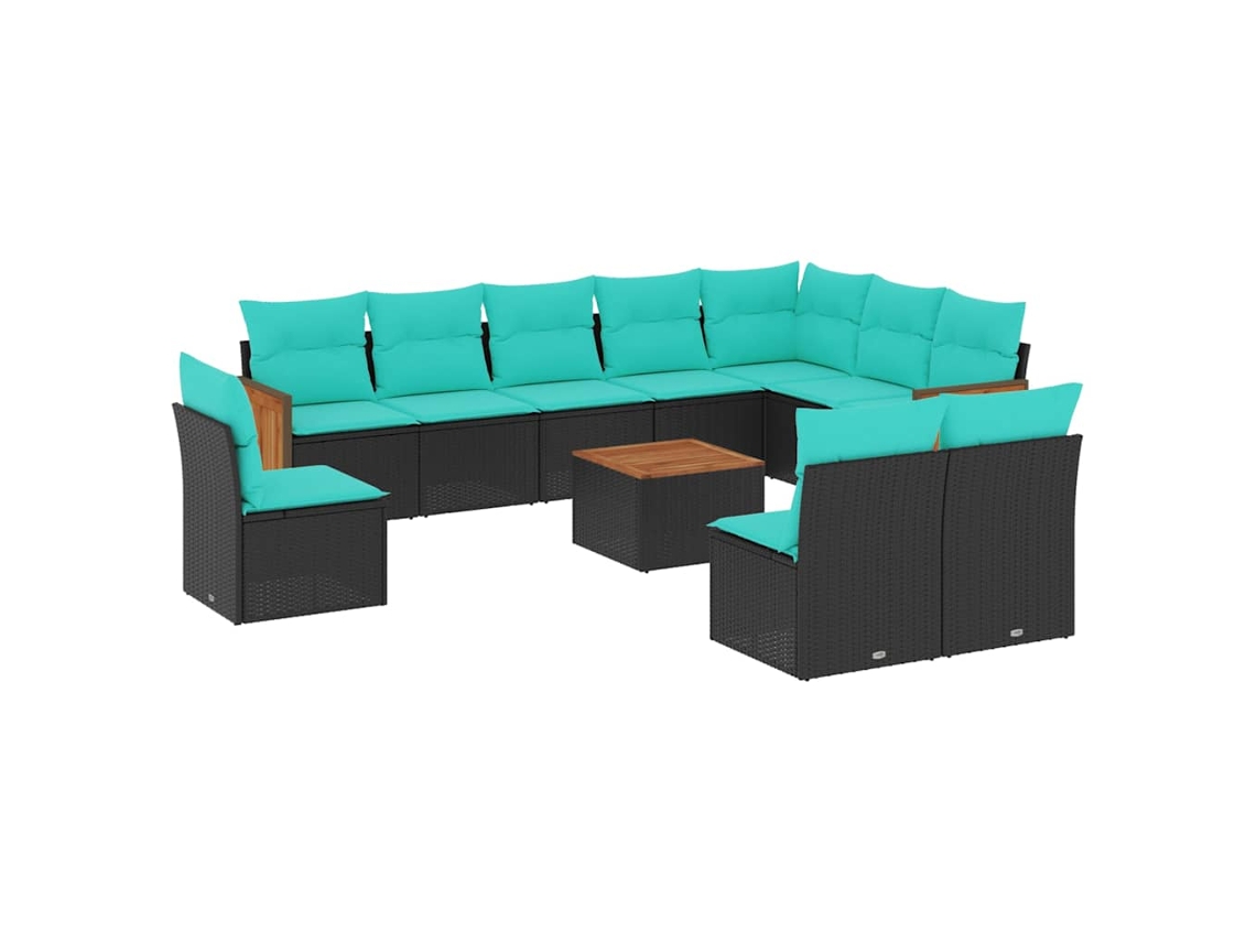 Conjunto de Sofá de Jardim, 11 Peças, Almofadas, Rattan Preto MAISON EXCLUSIVE