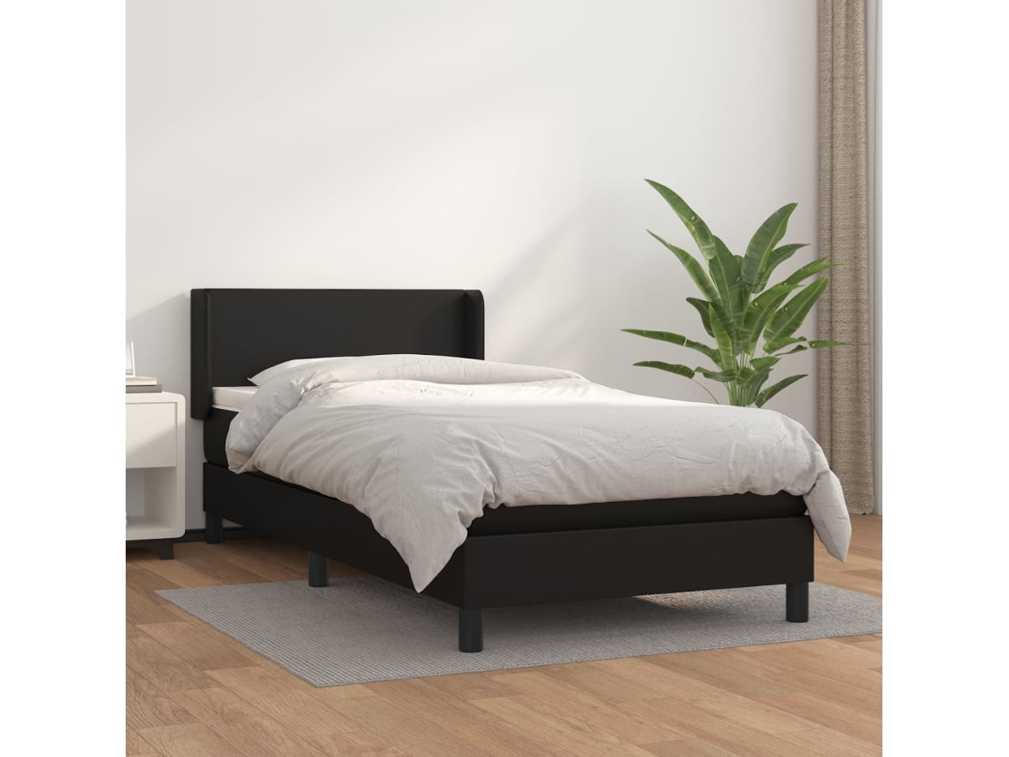 Vidaxl Cama Com Molas/colchão 90x200 Cm Couro Artificial Preto