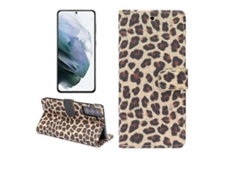 Capa De Couro Com Flip Horizontal E Estampa De Leopardo Para Samsung Galaxy S21 5g Com Suporte E Compartimentos Para Cartões