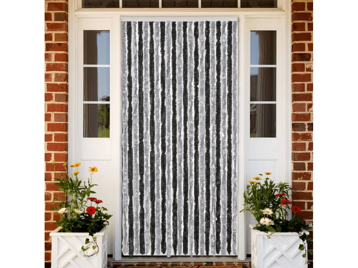 Vidaxl Cortina Anti-insetos 90x220 Cm Chenille Cinzento E Preto