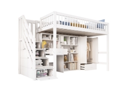 Cama infantil multifuncional com escrivaninha, escada e armários em madeira maciça e MDF, branca 90x200, sem colchão PAPRIKA