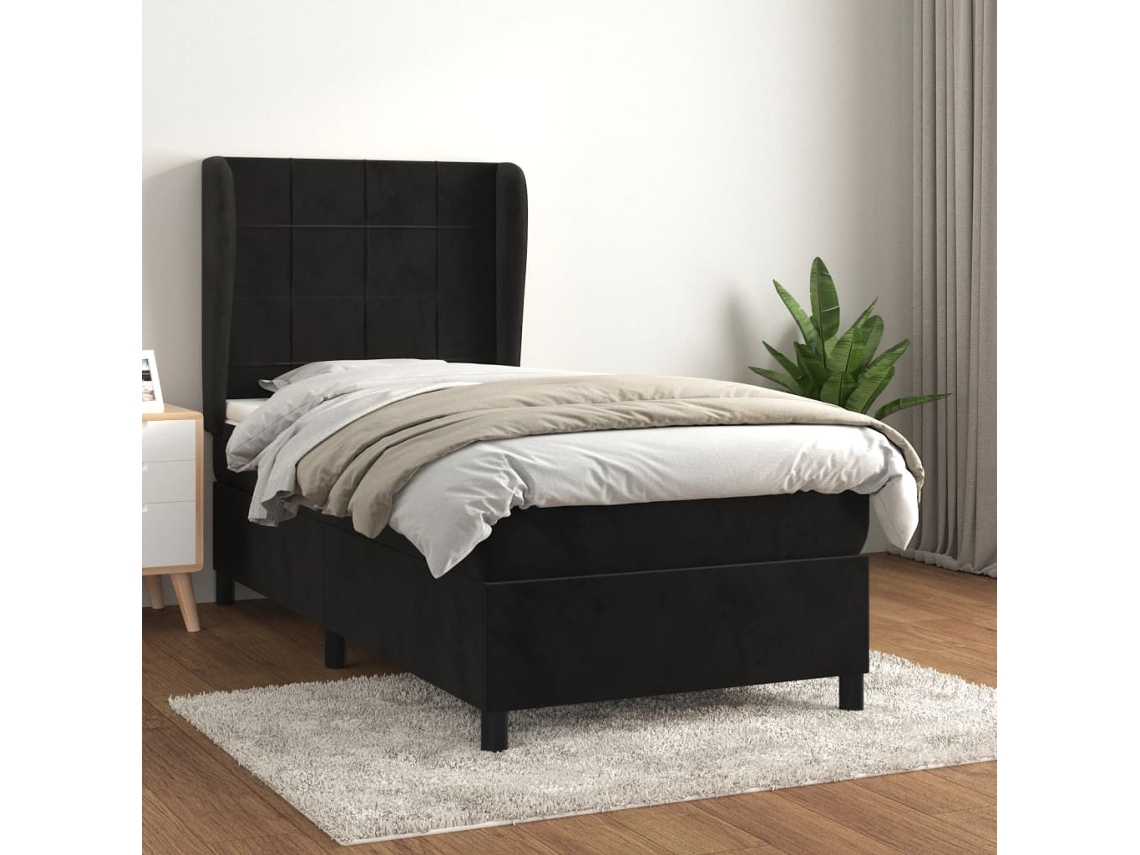 Vidaxl Cama Com Molas/colchão 90x200 Cm Veludo Preto