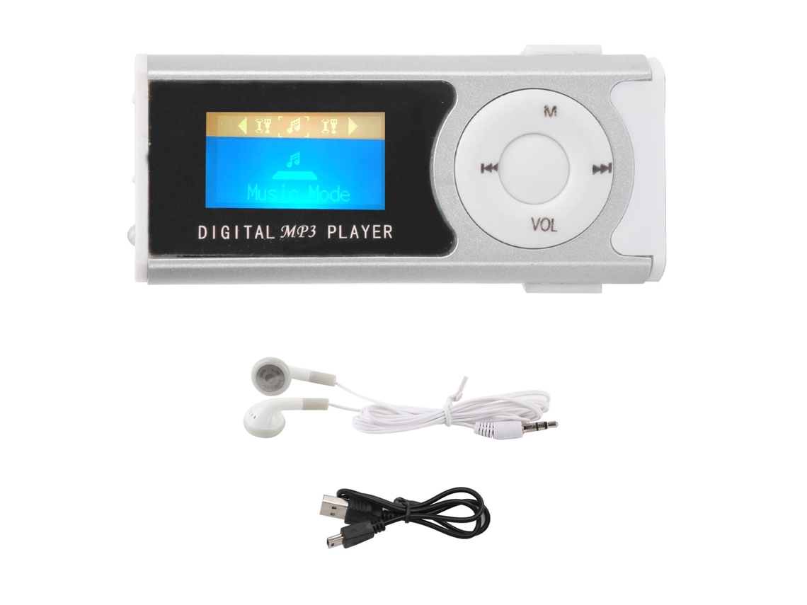 Toqueira Portátil Mp3 Lanterna Mini Clip Lcd Tela Pequena Reprodutor De Música Esportivo Prata