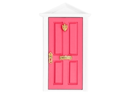 Porta de madeira em miniatura colorida 2026 com detalhes vívidos, porta de fada para casa de bonecas 1:12, presente, vermelho e rosa.