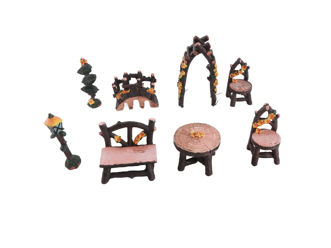 Conjunto De Móveis De Jardim De Fadas Laxiscreed Com 8 Peças Encantadoras