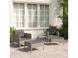 Vidaxl 5 Pcs Conjunto Lounge De Jardim C/ Almofadões Vime Pe Cinzento