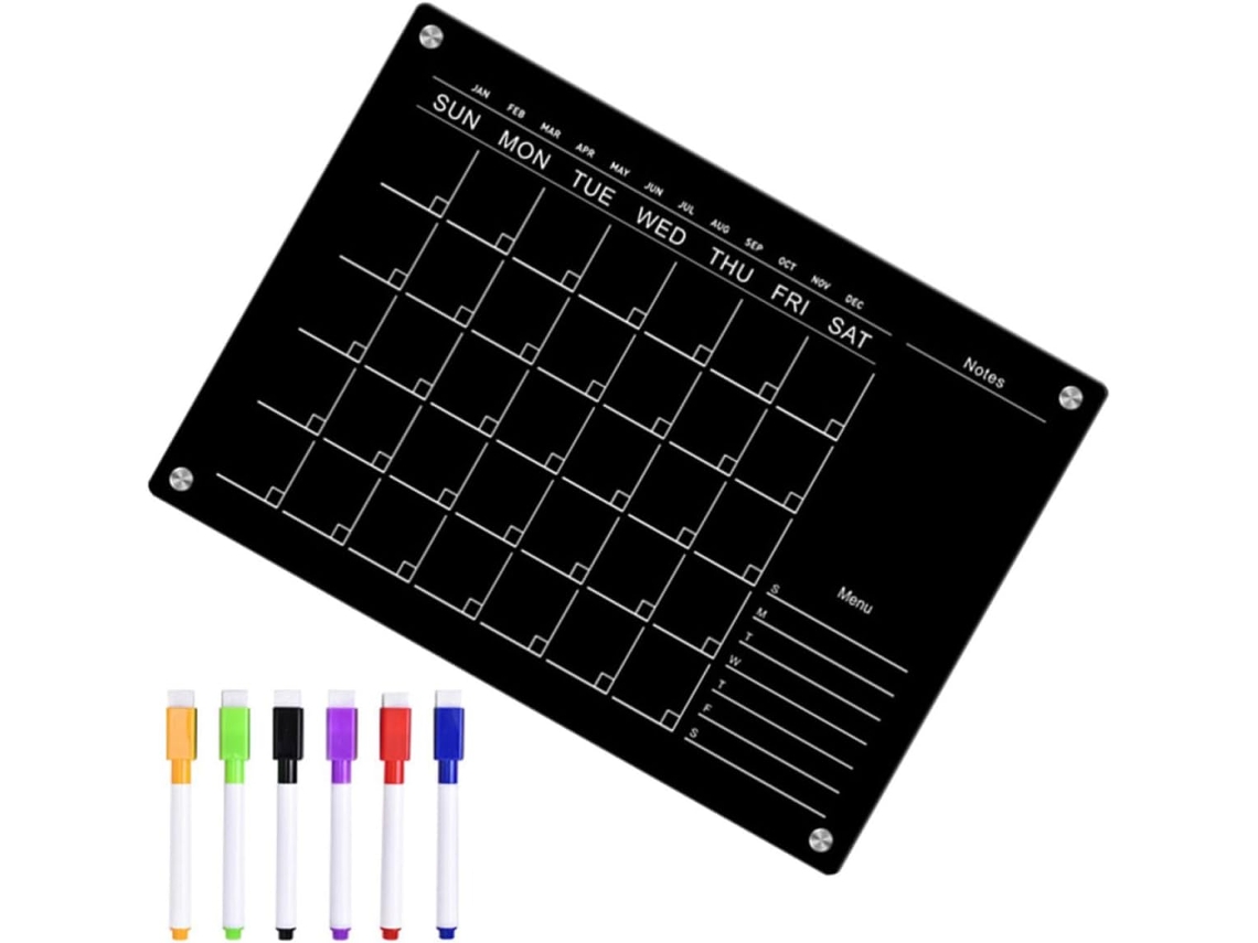 Agenda Planificador Magnético Hebdomadaire Noir Em Acrílico Para Refrigerador Tableau Effaçable Planejamento