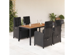Vidaxl 5 Pcs Conjunto De Jantar P/ Jardim C/ Almofadões Vime Pe Preto