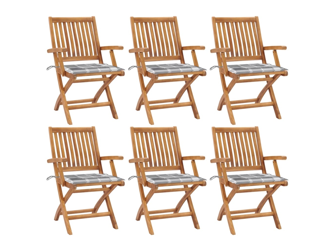 Vidaxl Cadeiras De Jardim Dobráveis C/ Almofadões 6 Pcs Teca Maciça