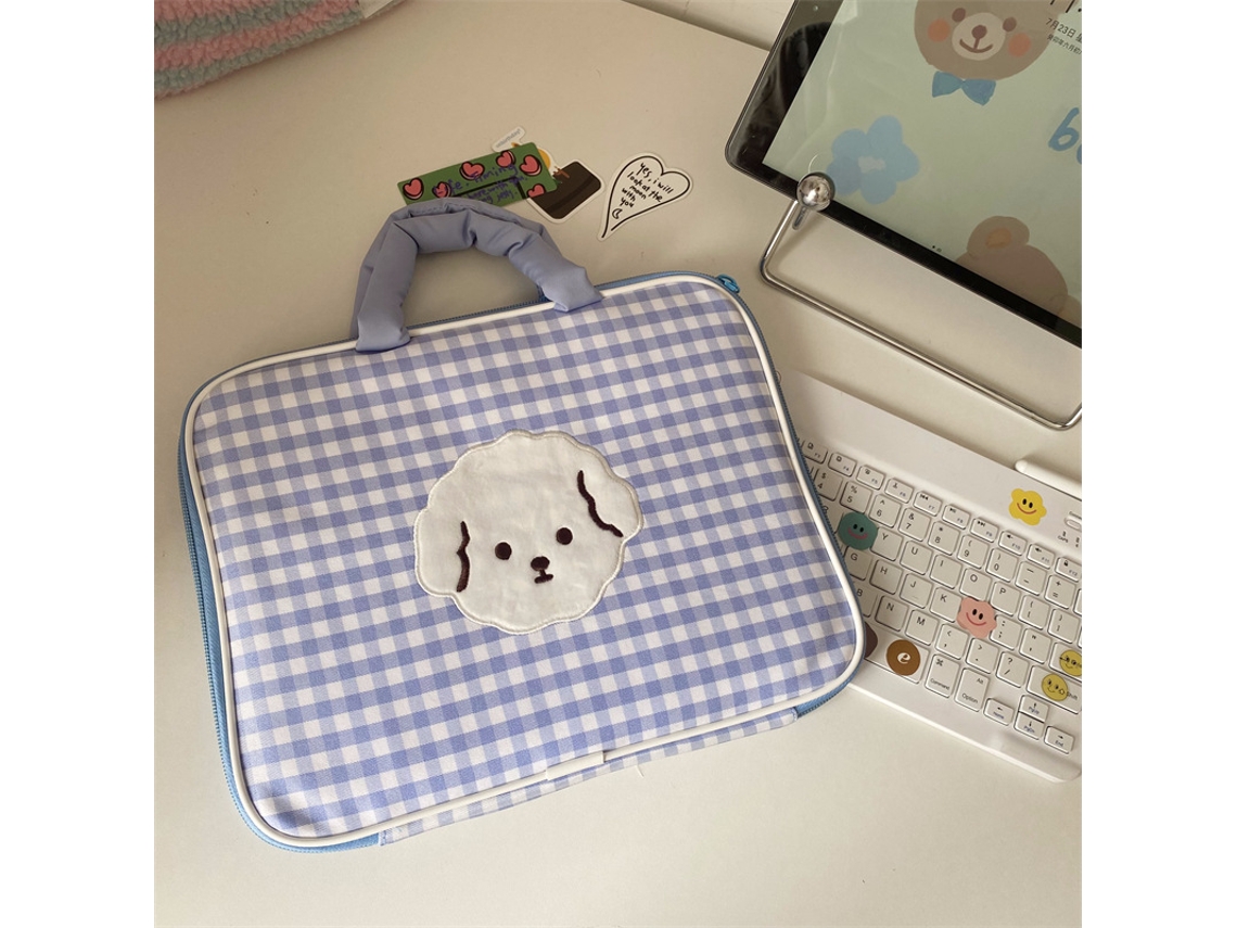 Bolsa para computador com bolso interno e capa protetora, pasta moderna para laptop de 13 e 14 polegadas, xadrez azul Aquaforge